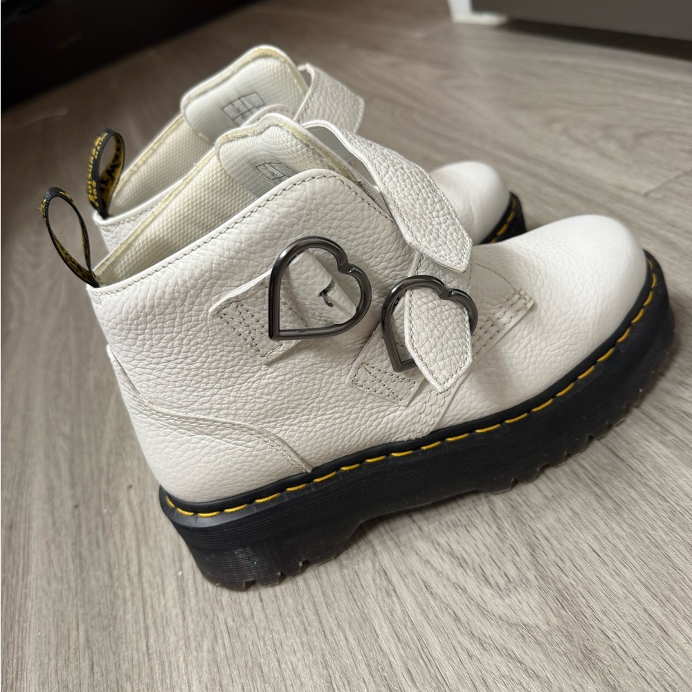 Dr. Martens Devon Heart White Strap Boots WORN ONCE